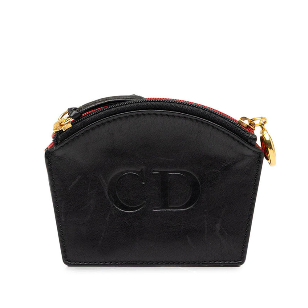 Christian Dior Dior Triple Pocket Wallet/Coin Purse, Black and Red Leather, W...